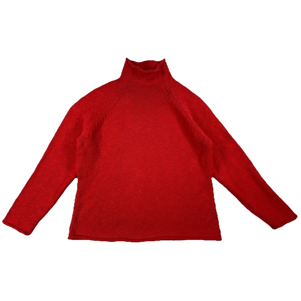 L.L. Bean Roll Neck Fisherman Sweater Women's Large Faded Red Cotton